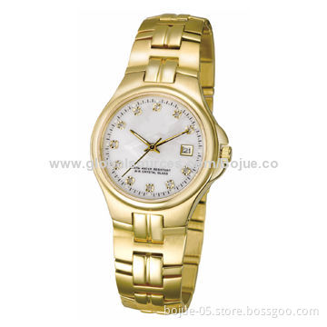 Stainless Steel Gift Watch with Calendar and Gold Color